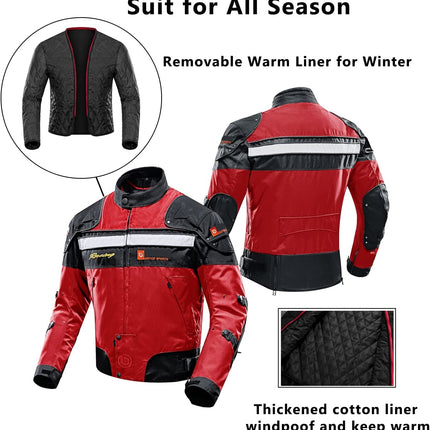 Motorcycle Jacket Motorcycle Jacket Windproof Full Body 5 Protective Gear Armor for Men Women Ladies...M Red