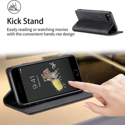 Mobiele telefoonhoesje geschikt voor iPhone 8/7/6/6s/SE2020 - RFID-bescherming - kaartsleuf - geldsleuf - standaard - flip-case - magnetische flip-case - leder - zwart