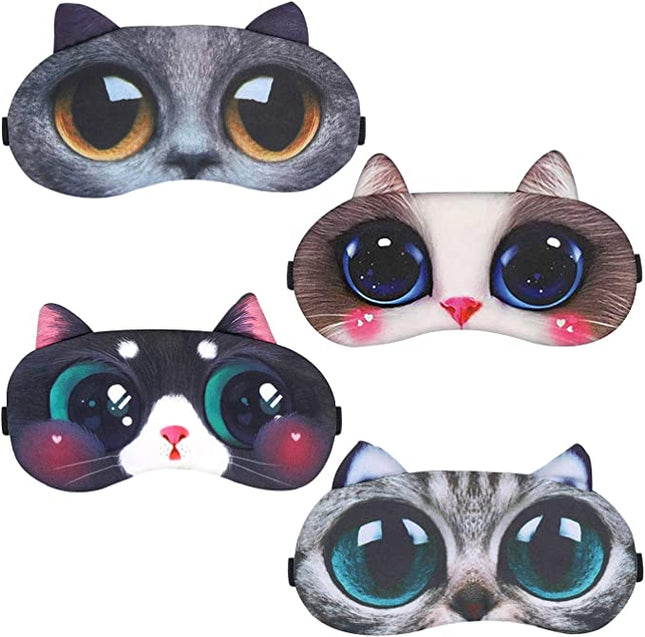 Katzen-Schlafmasken mit Augenwärmer im 4er-Pack – weich und süß