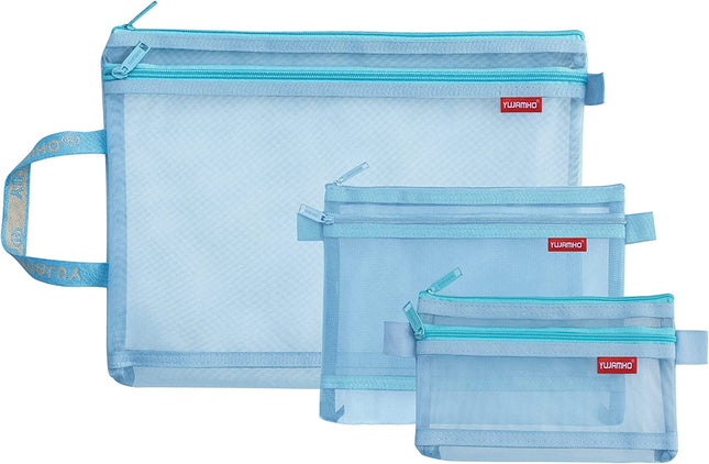 Lefancy Nylon-Reisetasche mit Reißverschluss, ultraleicht, für Büroreisen, 3er-Pack, sortiert, A4, A5 und A6, Blau 