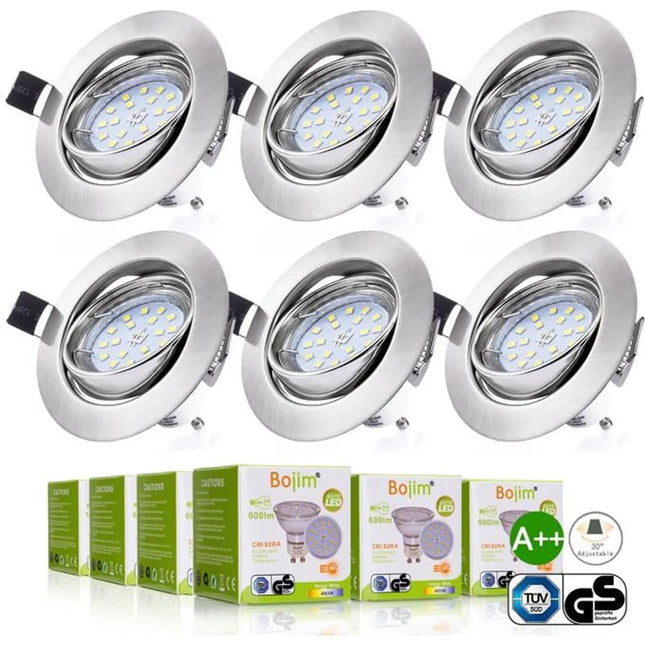 Set of 6 LED Recessed Spotlights GU10 - Neutral White Light with Bulbs - Satin - 6 W