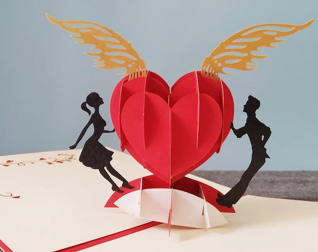 4 PACK Wings of Heart, Valentine 3D Pop Up Love Card, 3D Greeting Card, Pop Out Card, Paper Craft, Paper Supplies, Party Supplies, Birthday