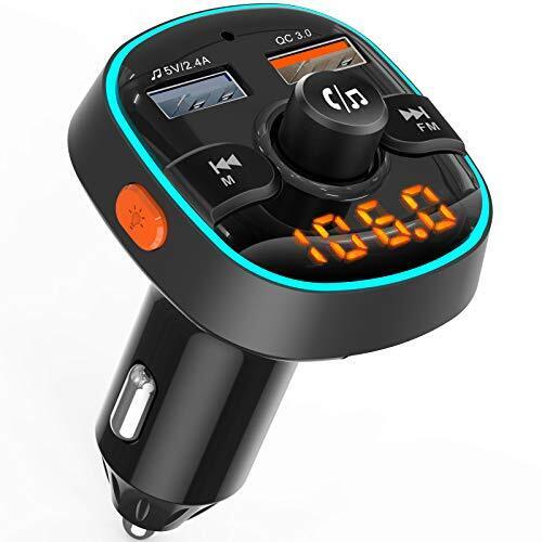 FM transmitter, 24-hour time display, Bluetooth 5.0 car radio adapter with